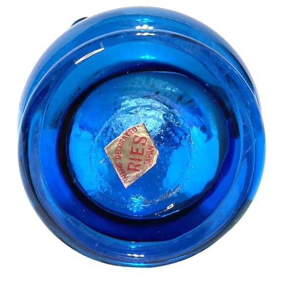 Jack in the Pulpit Hand Blown Art Glass Vase Stretched Blue 1960s Japan No Flaws - Picture 6 of 7